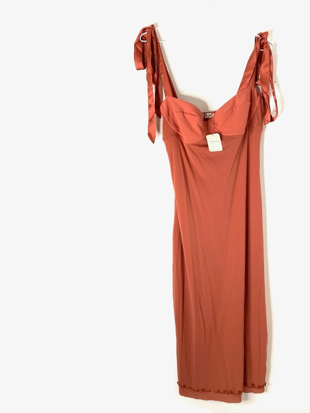 Free People Got Glam Mesh Slip Dress Orange Adjustable Tie Straps NWT - Picture 2 of 10